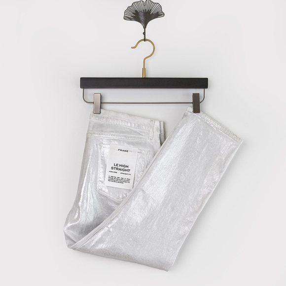 NWT FRAME Le High Rise Straight Ankle Jeans in Chrome Blanc Foil $278 - Size 33 - Picture 3 of 10